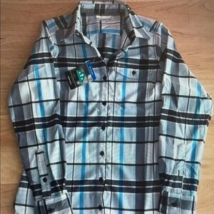 Columbia Blue, White & Black Plaid Button-Down Shirt